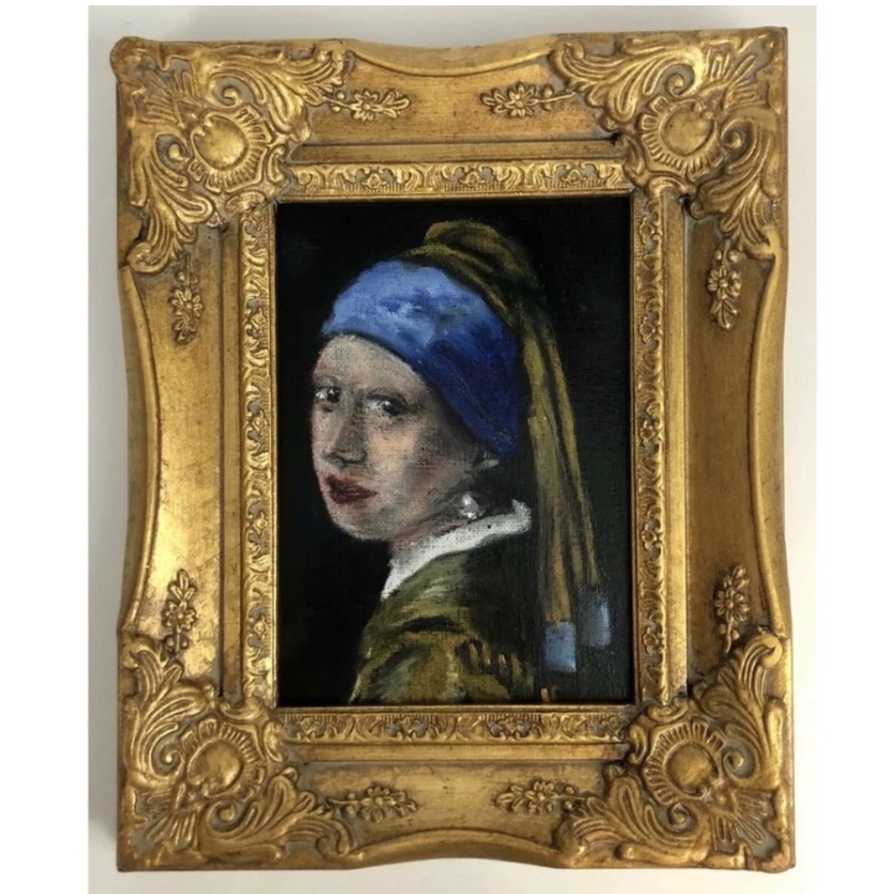 The Girl with the Pearl Earring Original Painting Vermeer Abstract Portrait